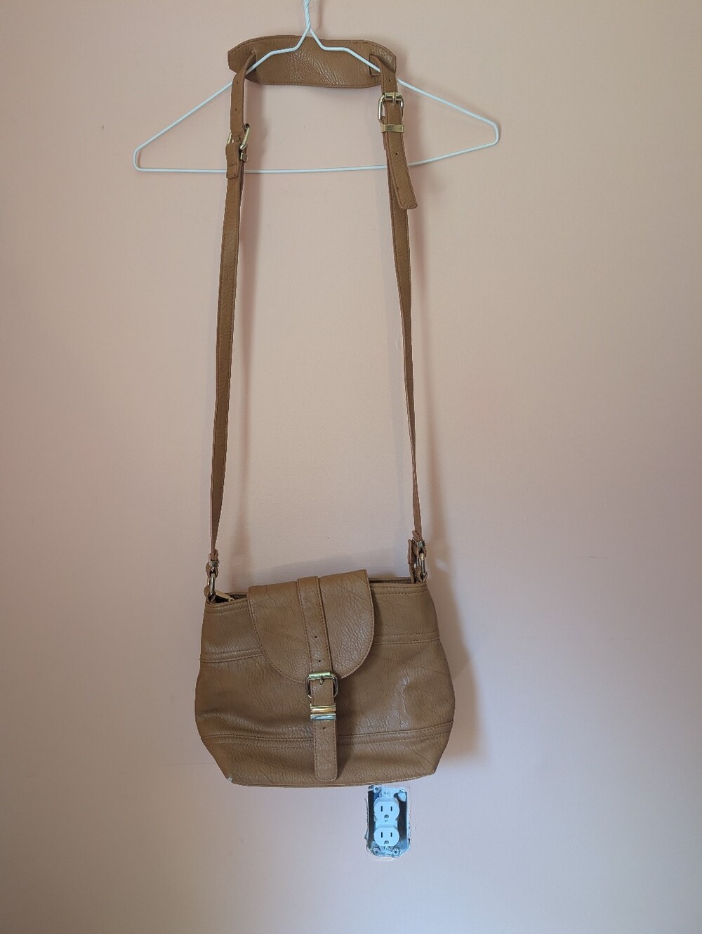 Classic Tan Crossbody Bag with Buckle Detail - Picture 2 of 11
